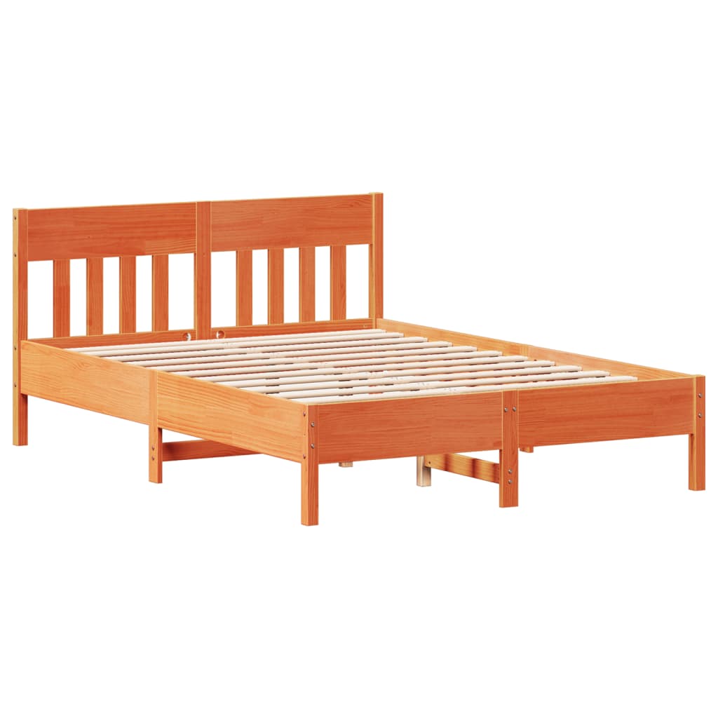 vidaXL Cama con estantería sin colchón madera maciza marrón 160x200 cm