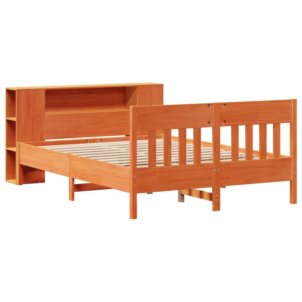 vidaXL Cama con estantería sin colchón madera maciza marrón 150x200 cm