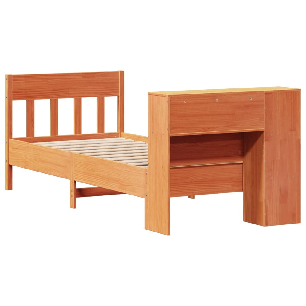 vidaXL Cama con estantería sin colchón madera maciza marrón 100x200 cm