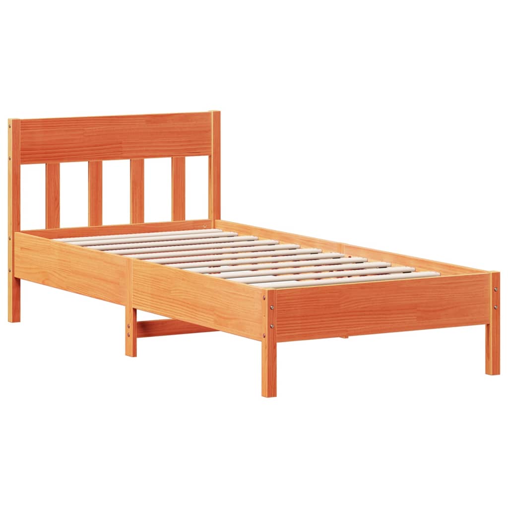 vidaXL Cama con estantería sin colchón madera maciza marrón 100x200 cm