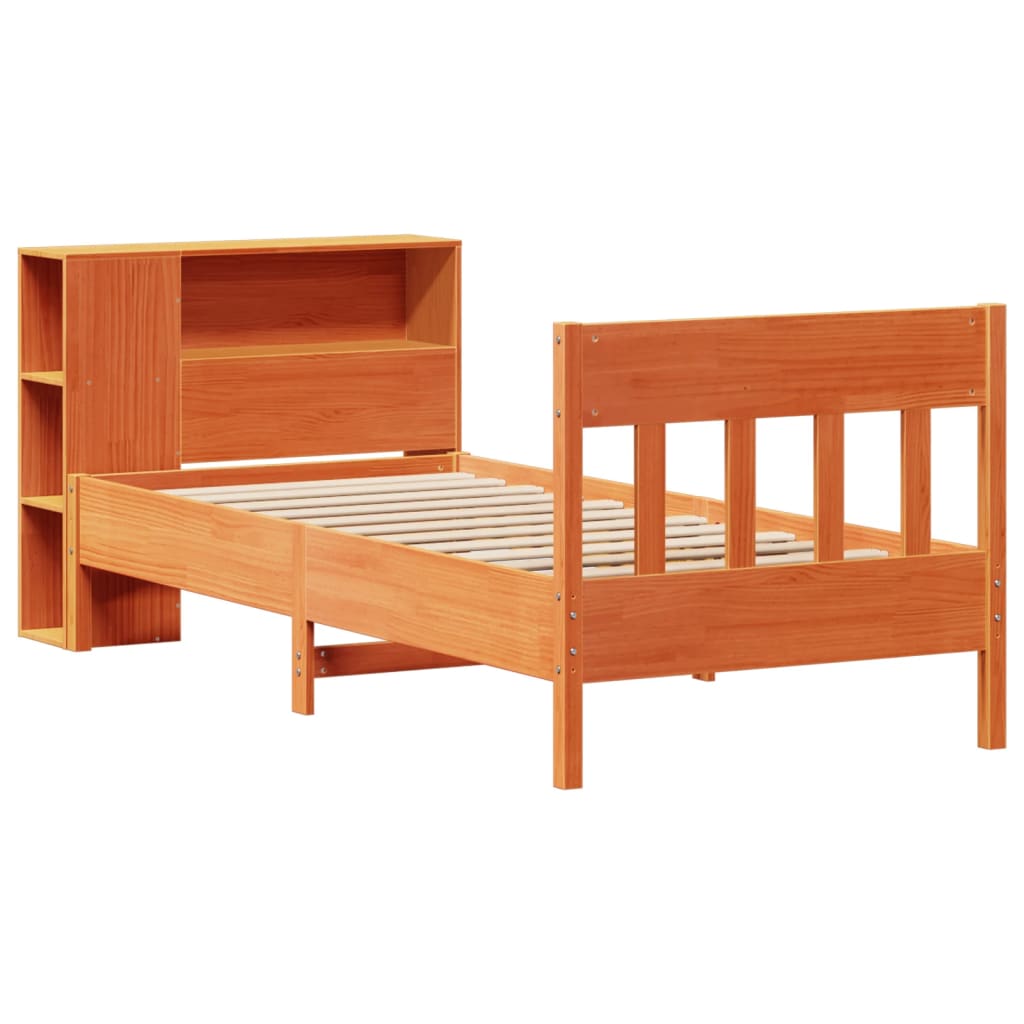 vidaXL Cama con estantería sin colchón madera maciza marrón 90x190 cm