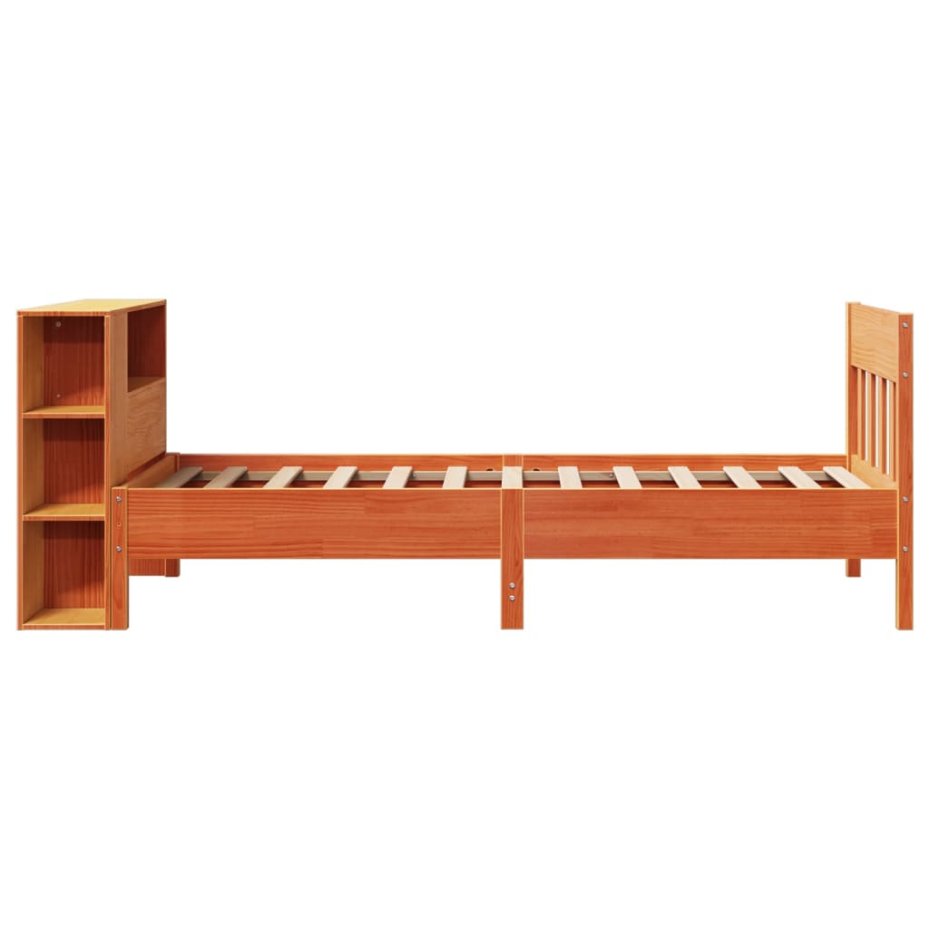 vidaXL Cama con estantería sin colchón madera maciza marrón 90x190 cm