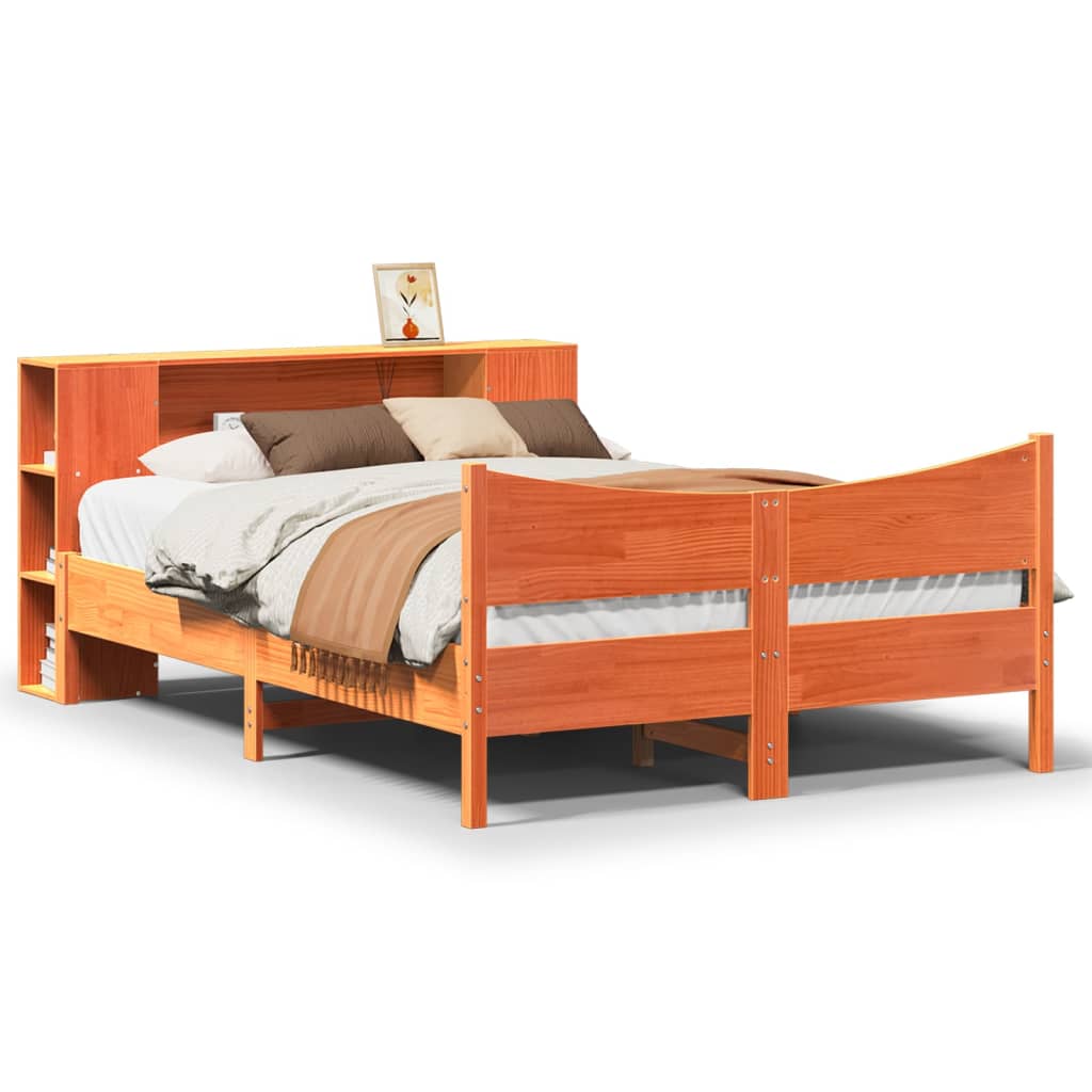 vidaXL Cama sin colchón madera maciza de pino marrón cera 140x190 cm