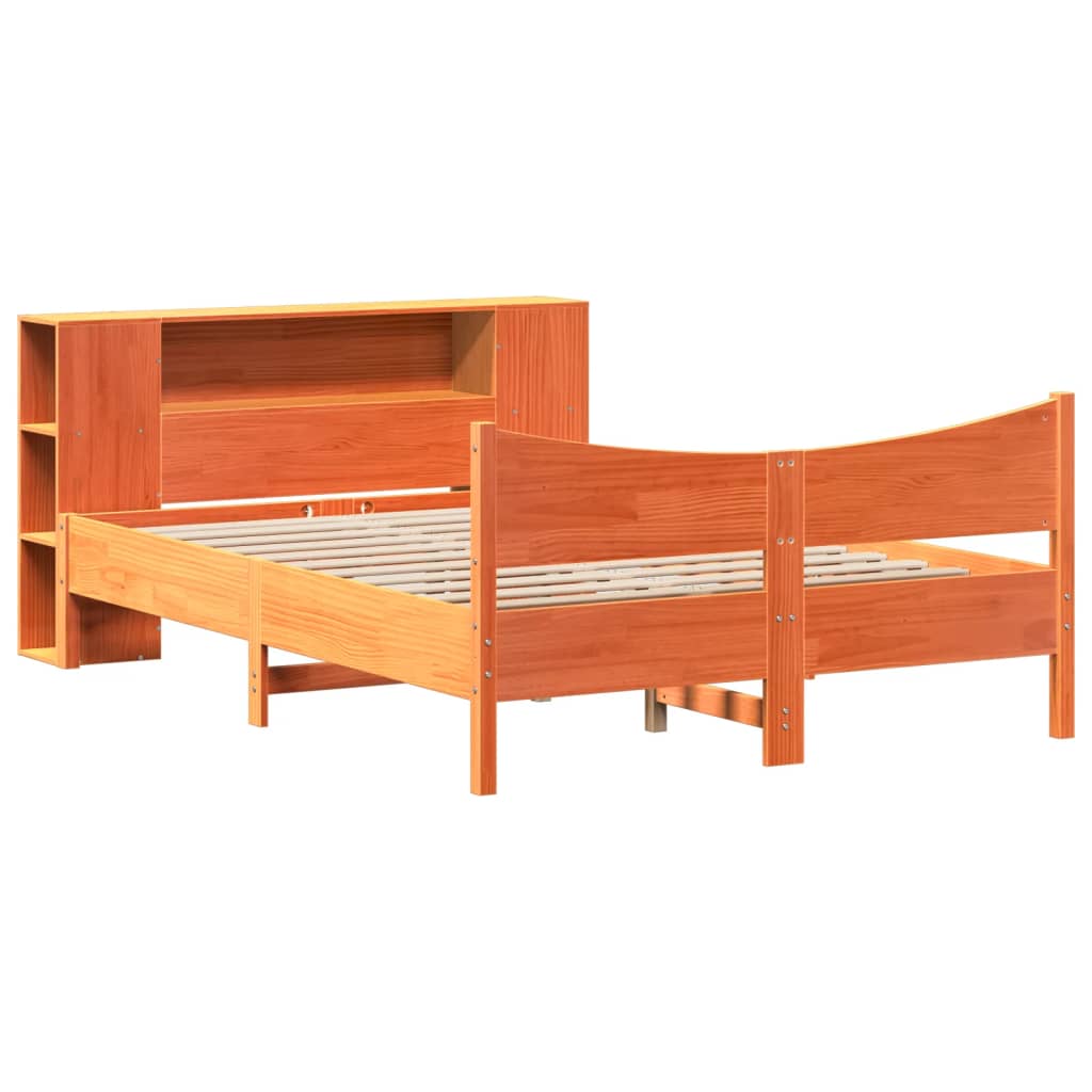 vidaXL Cama sin colchón madera maciza de pino marrón cera 140x190 cm