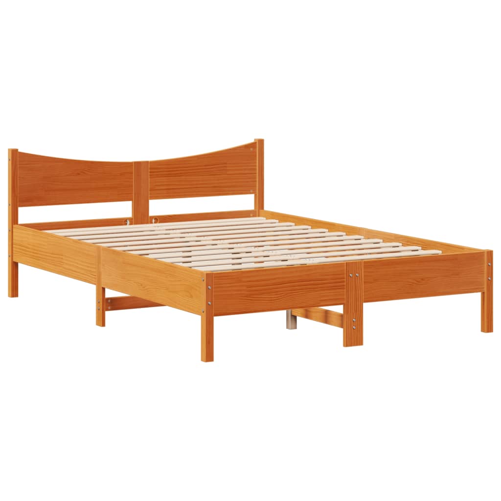 vidaXL Cama sin colchón madera maciza de pino marrón cera 140x190 cm