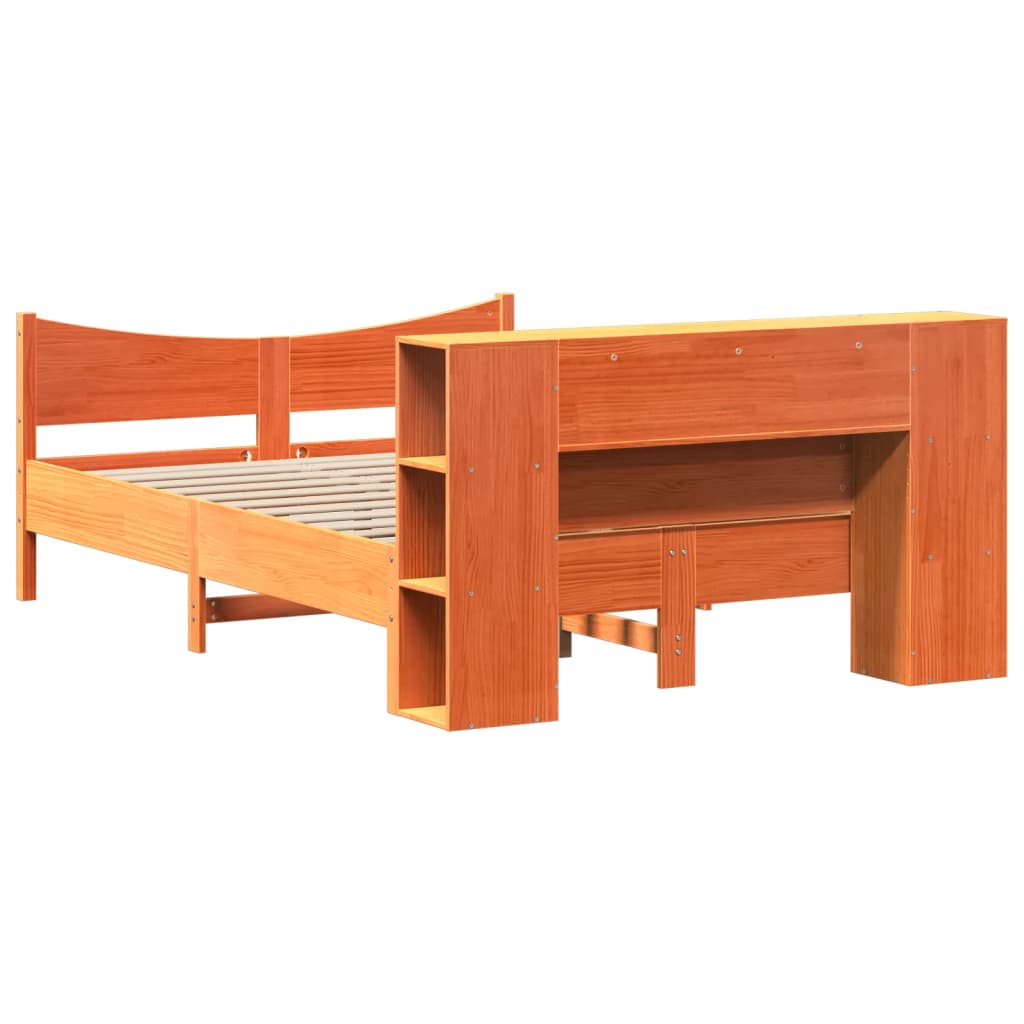 vidaXL Cama sin colchón madera maciza de pino marrón cera 140x190 cm