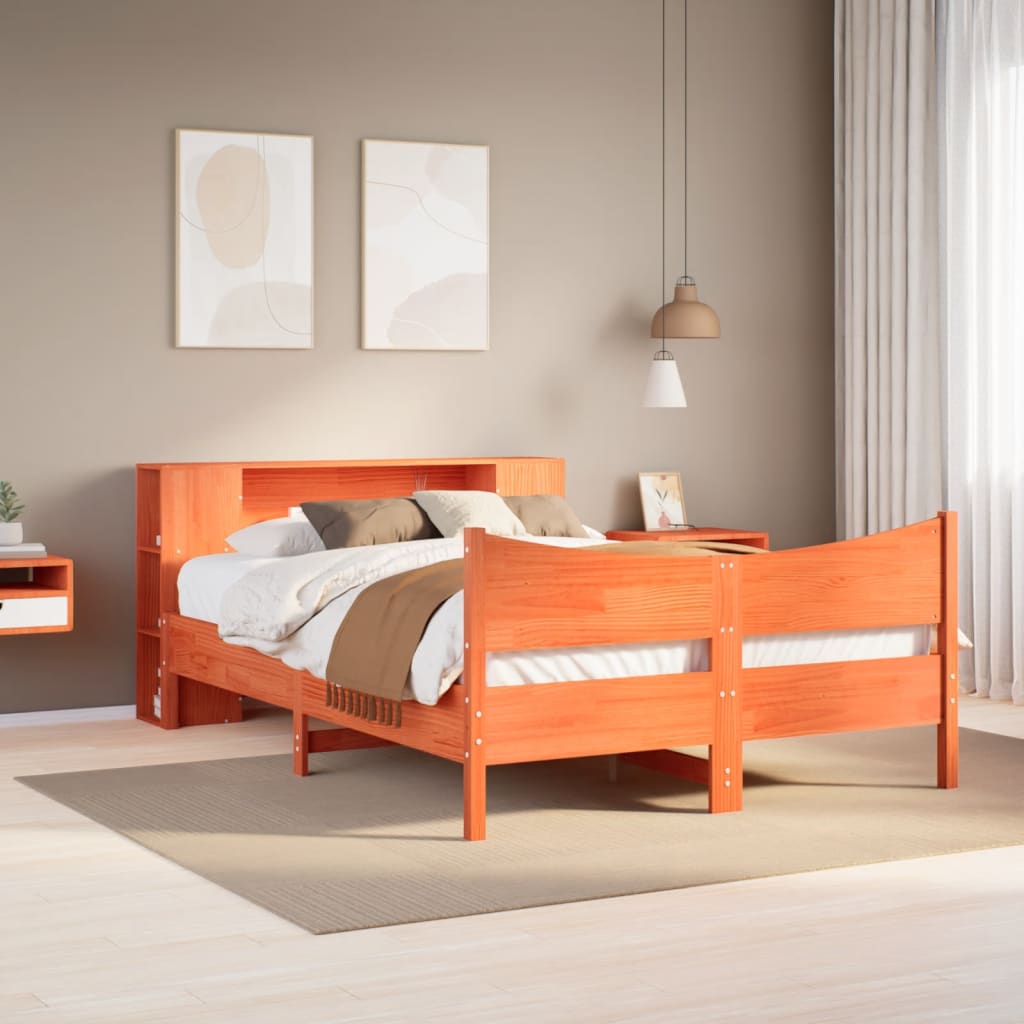 vidaXL Cama sin colchón madera maciza de pino marrón cera 140x190 cm