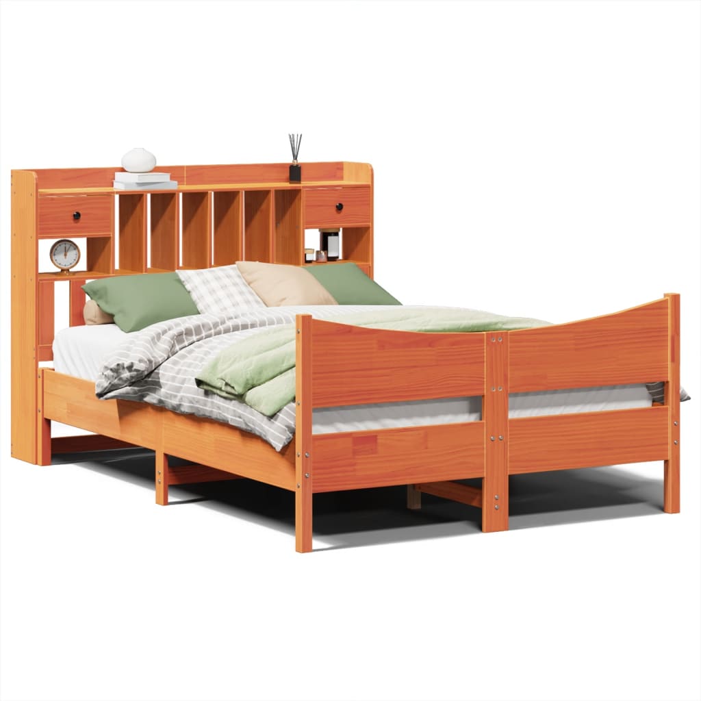 vidaXL Cama sin colchón madera maciza de pino marrón cera 140x200 cm