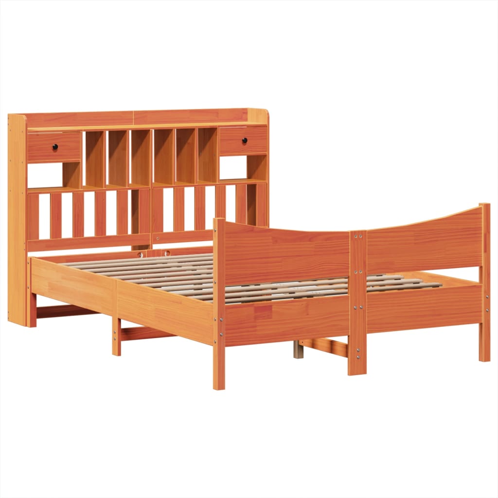 vidaXL Cama sin colchón madera maciza de pino marrón cera 140x200 cm