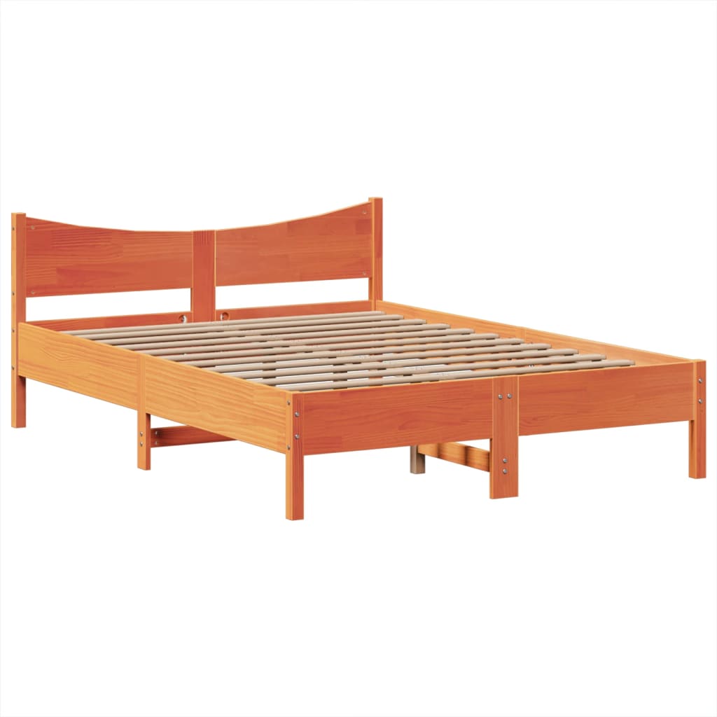 vidaXL Cama sin colchón madera maciza de pino marrón cera 140x200 cm