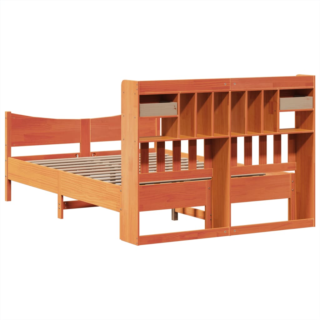 vidaXL Cama sin colchón madera maciza de pino marrón cera 140x200 cm