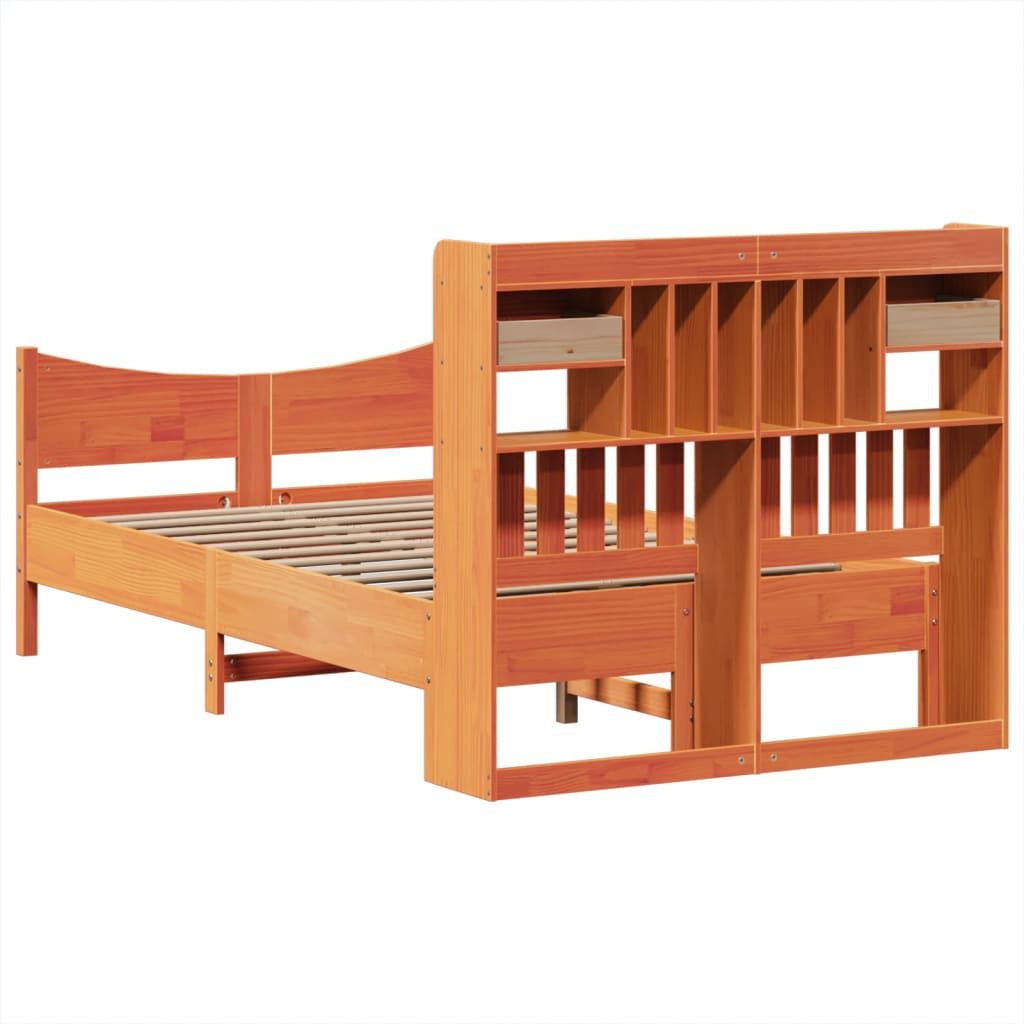 vidaXL Cama sin colchón madera maciza de pino marrón cera 120x200 cm