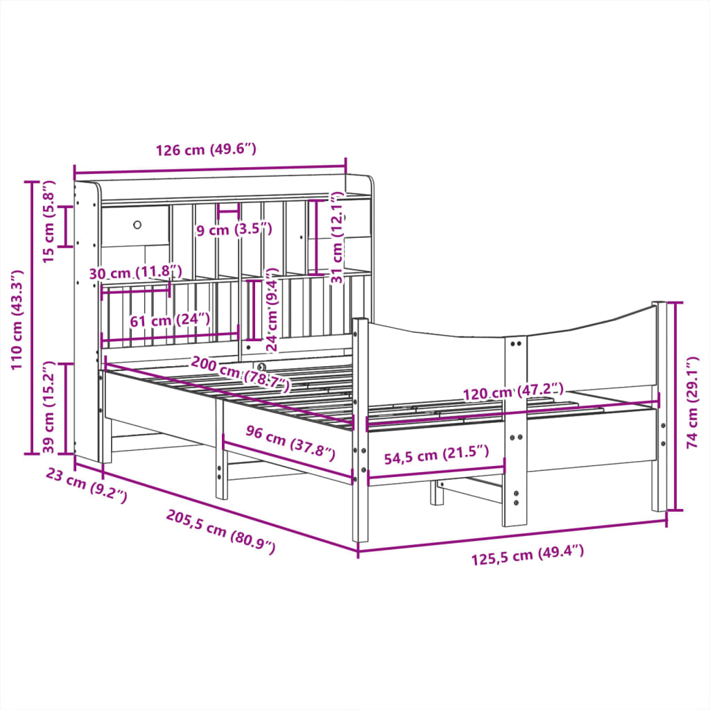 vidaXL Cama sin colchón madera maciza de pino marrón cera 120x200 cm