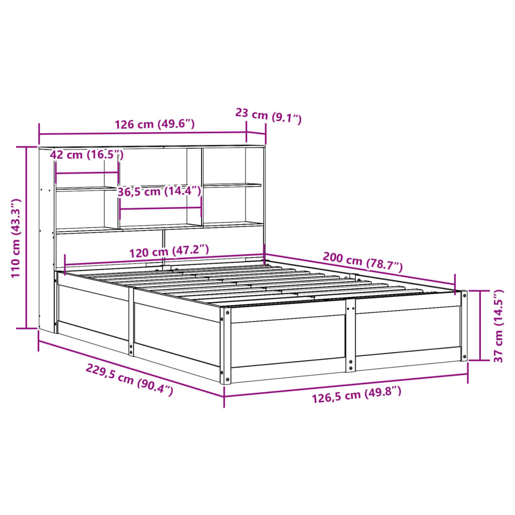 vidaXL Cama sin colchón madera maciza de pino marrón cera 120x200 cm