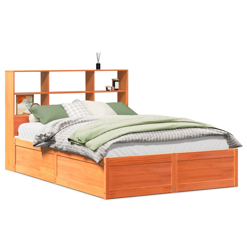 vidaXL Cama sin colchón madera maciza de pino marrón cera 140x190 cm