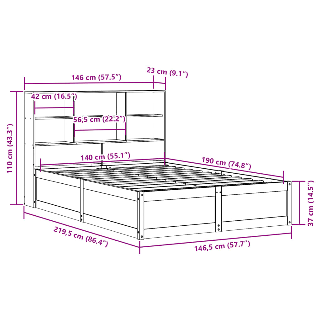 vidaXL Cama sin colchón madera maciza de pino marrón cera 140x190 cm