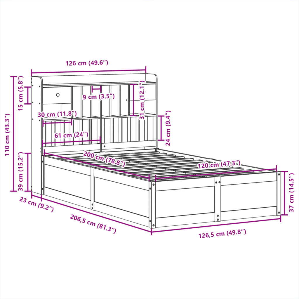 vidaXL Cama sin colchón madera maciza de pino marrón cera 120x200 cm