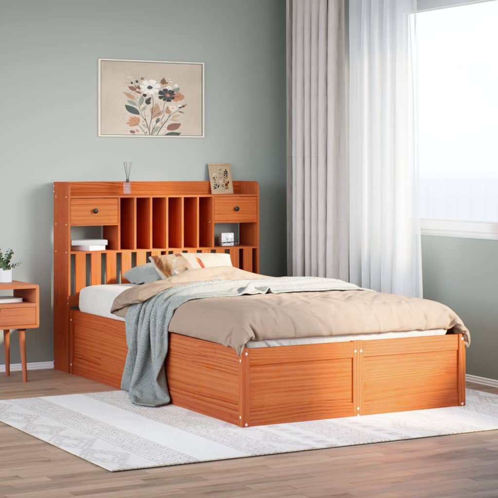 vidaXL Cama sin colchón madera maciza de pino marrón cera 120x200 cm