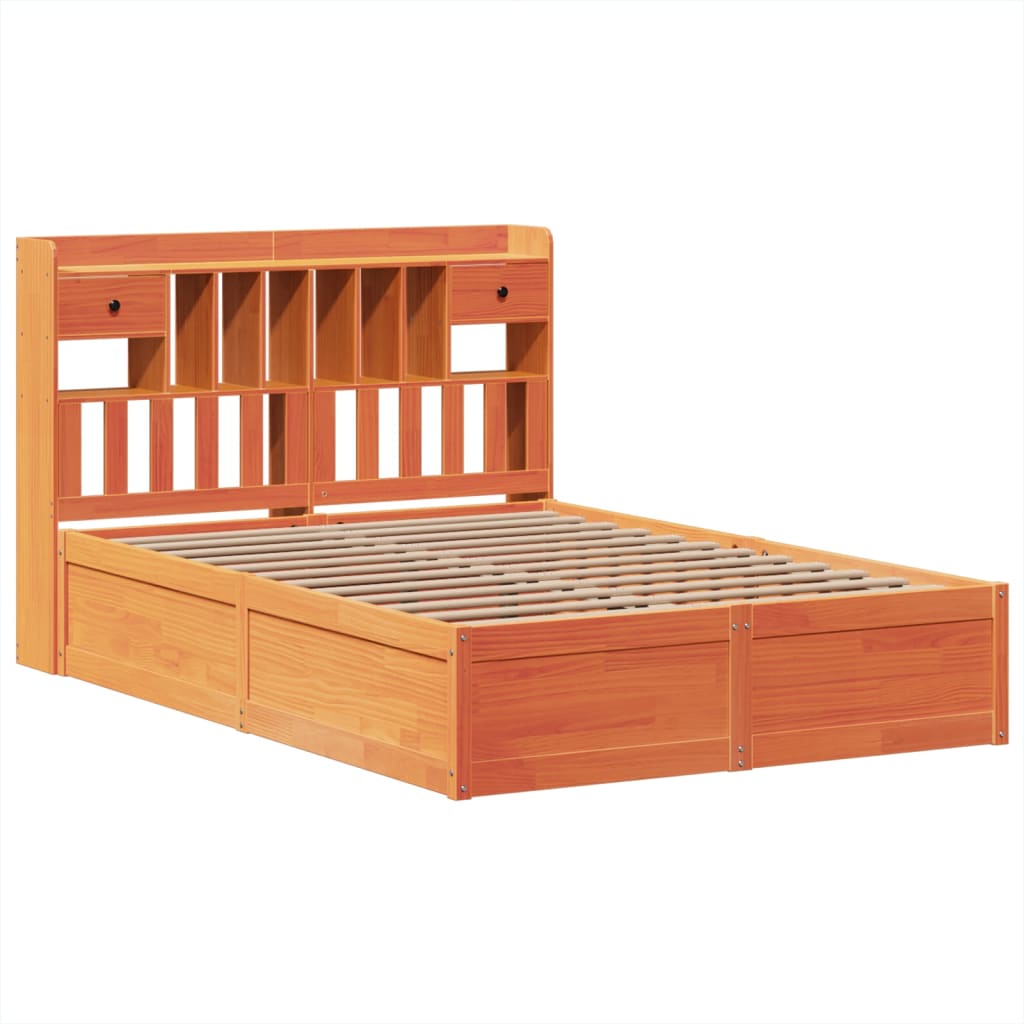 vidaXL Cama sin colchón madera maciza de pino marrón cera 140x190 cm