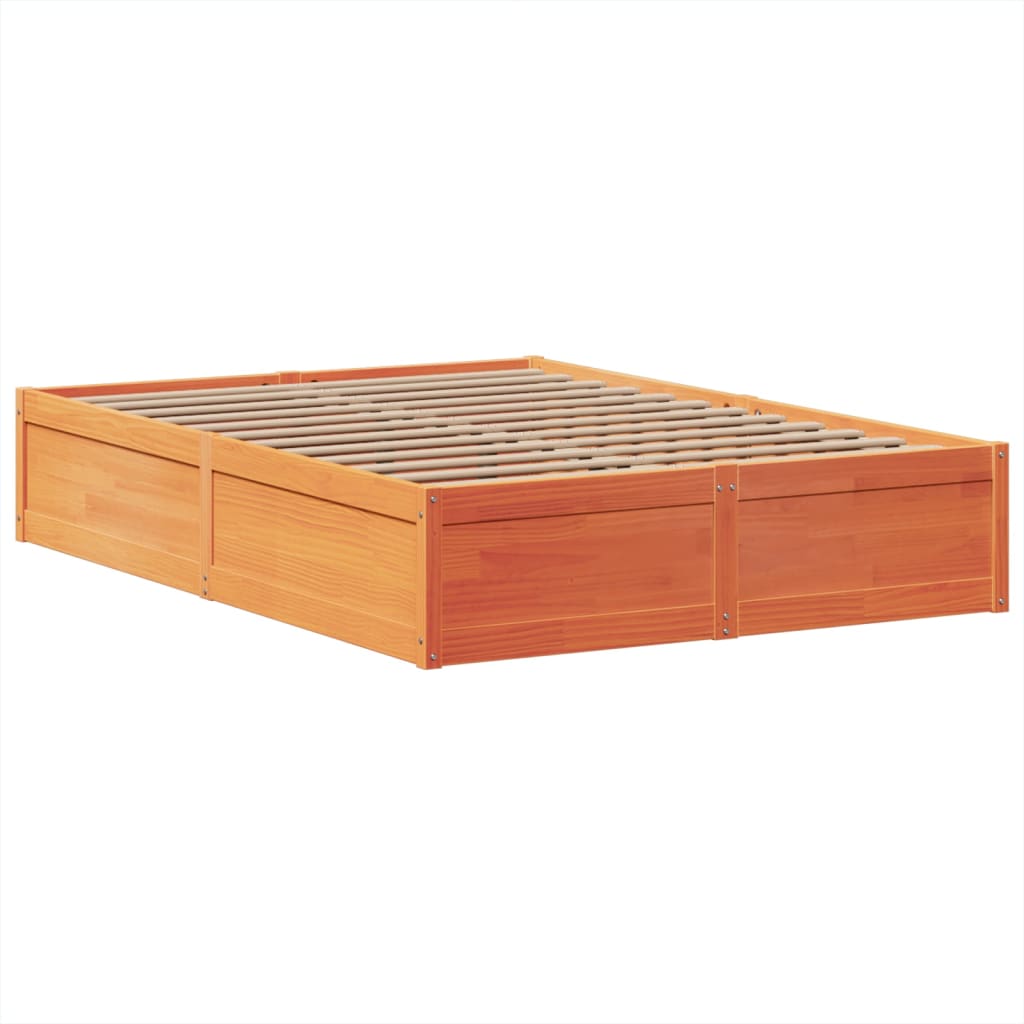 vidaXL Cama sin colchón madera maciza de pino marrón cera 140x190 cm