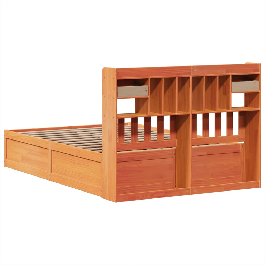 vidaXL Cama sin colchón madera maciza de pino marrón cera 140x190 cm