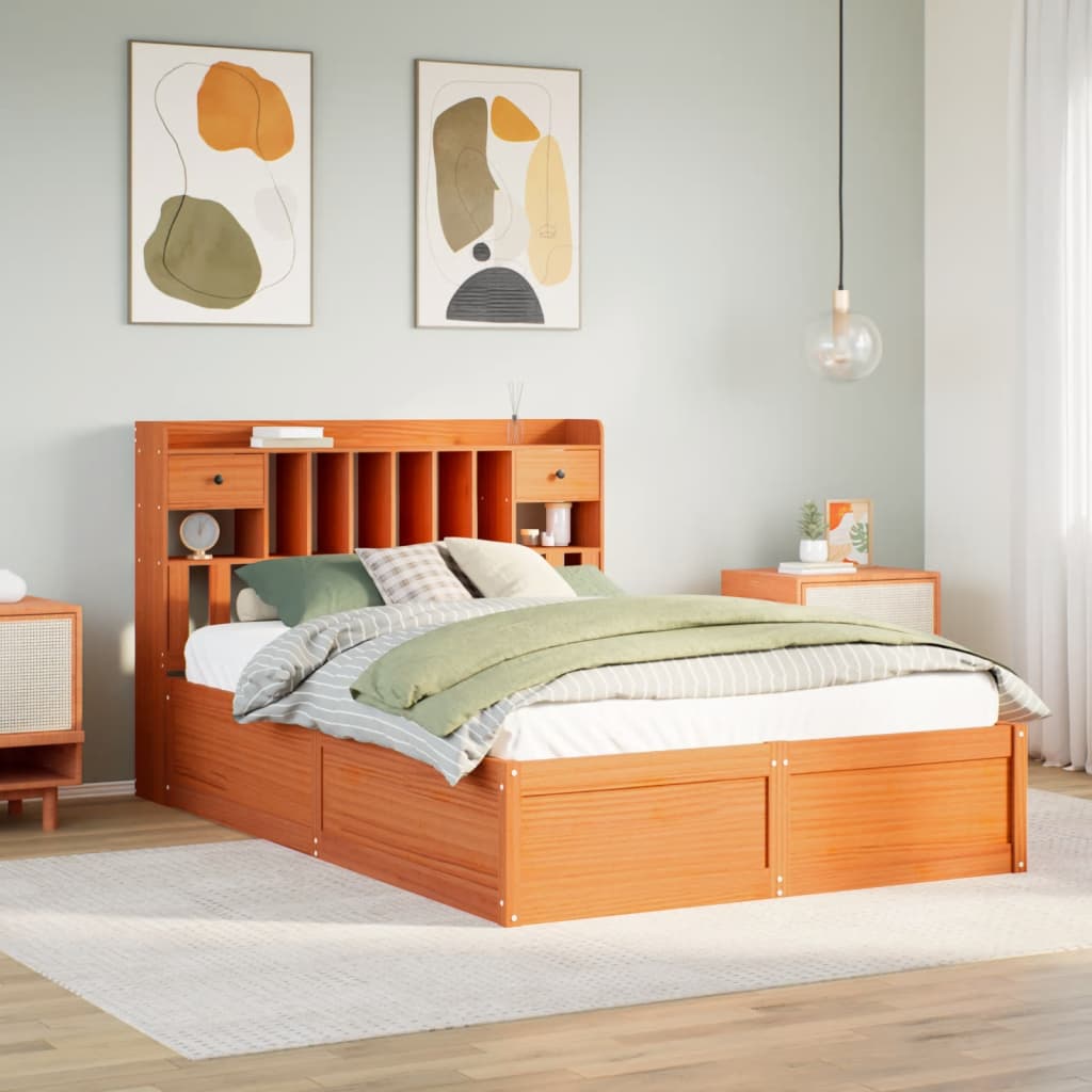 vidaXL Cama sin colchón madera maciza de pino marrón cera 140x190 cm