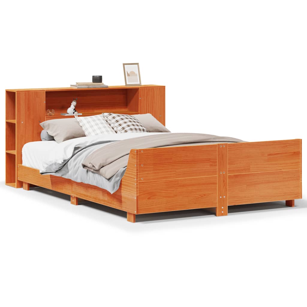 vidaXL Cama sin colchón madera maciza de pino marrón cera 140x190 cm