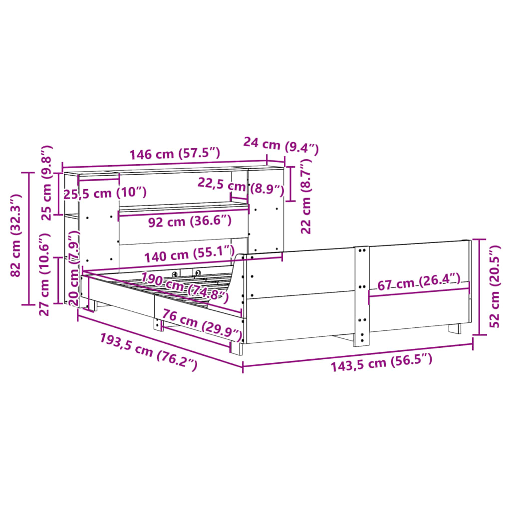 vidaXL Cama sin colchón madera maciza de pino marrón cera 140x190 cm