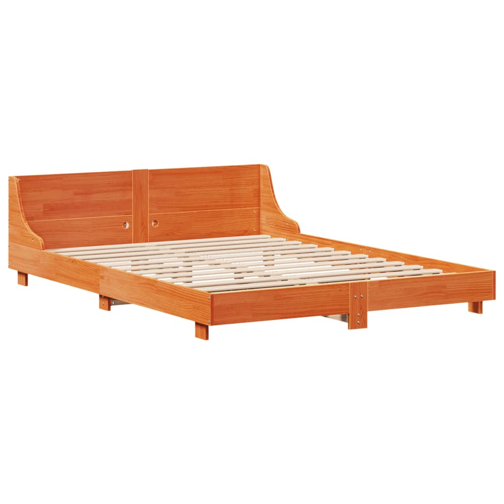 vidaXL Cama sin colchón madera maciza de pino marrón cera 140x190 cm