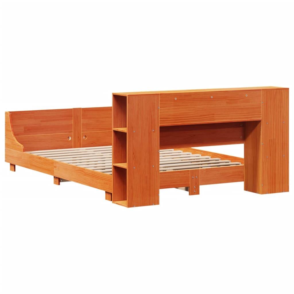 vidaXL Cama sin colchón madera maciza de pino marrón cera 140x190 cm