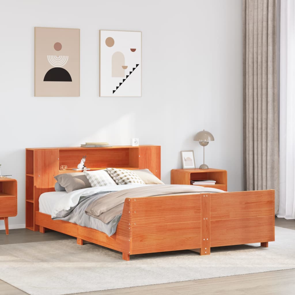 vidaXL Cama sin colchón madera maciza de pino marrón cera 140x190 cm