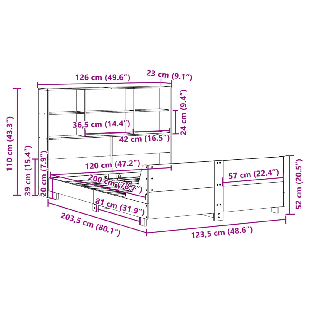 vidaXL Cama sin colchón madera maciza de pino marrón cera 120x200 cm