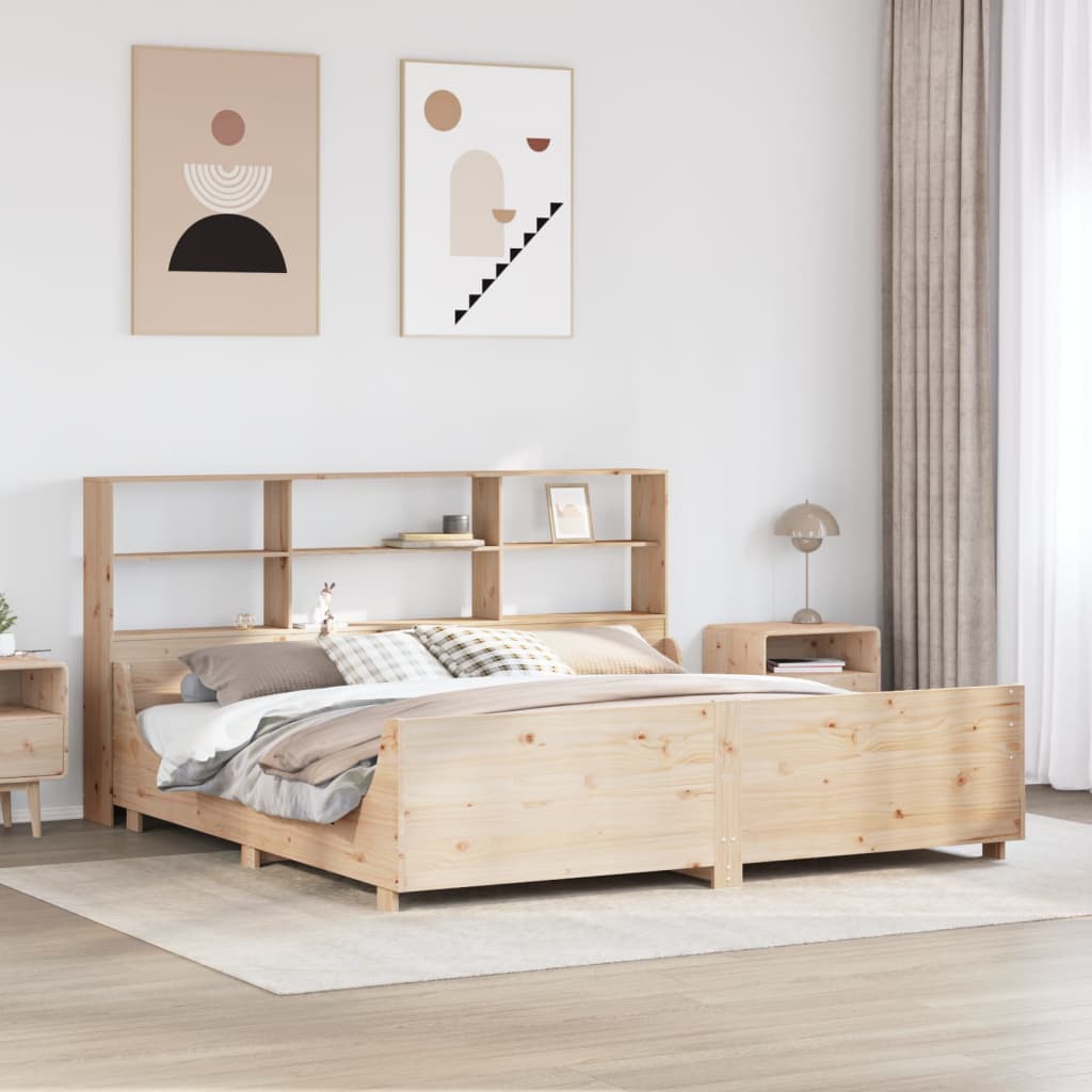 vidaXL Cama con estantería sin colchón madera maciza 200x200 cm