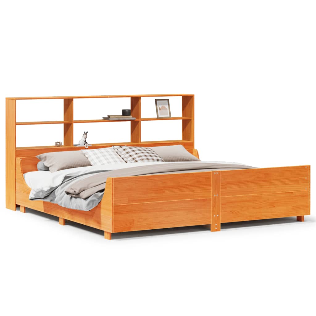 vidaXL Cama con estantería sin colchón madera maciza marrón 200x200 cm