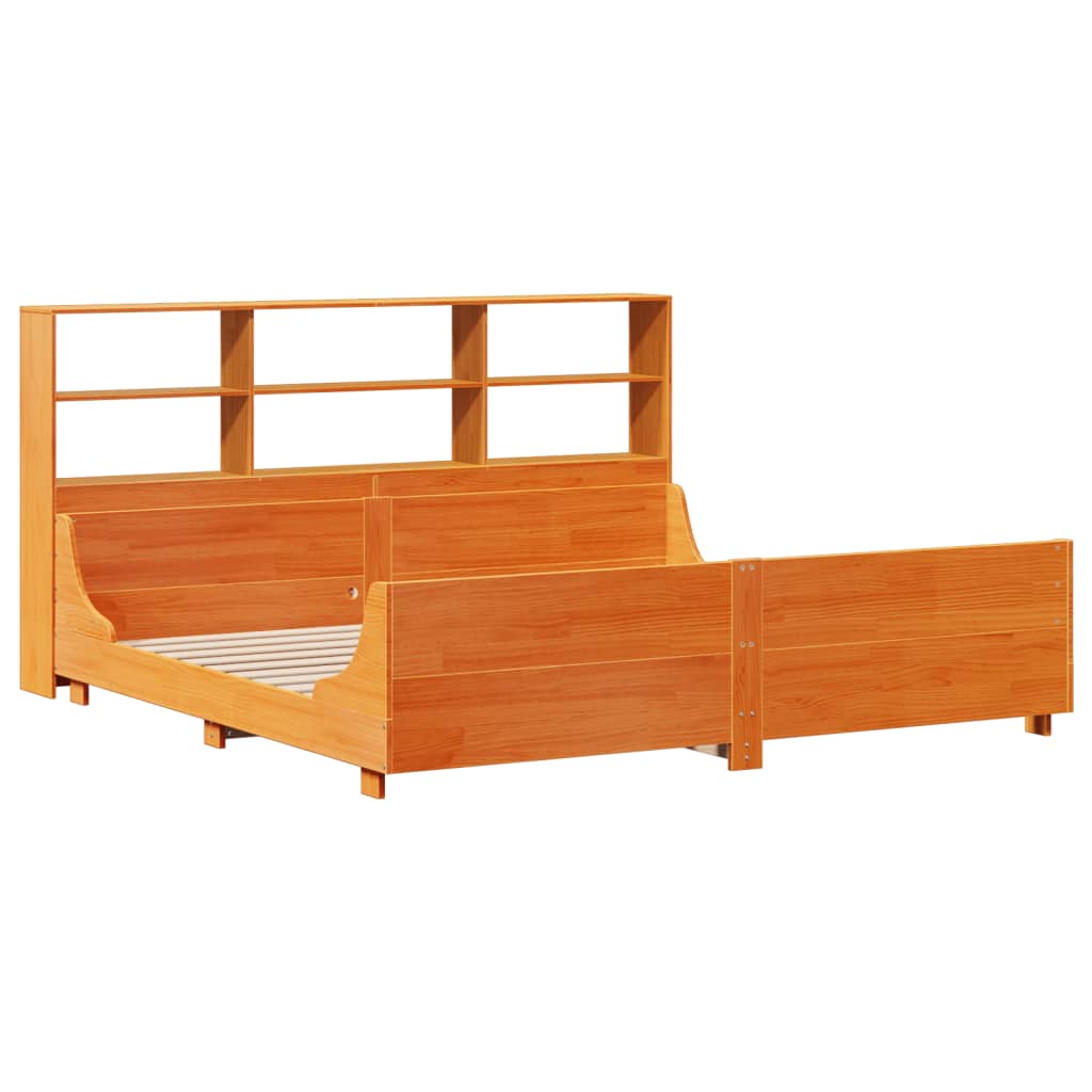 vidaXL Cama con estantería sin colchón madera maciza marrón 200x200 cm