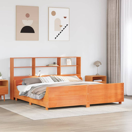 vidaXL Cama con estantería sin colchón madera maciza marrón 200x200 cm