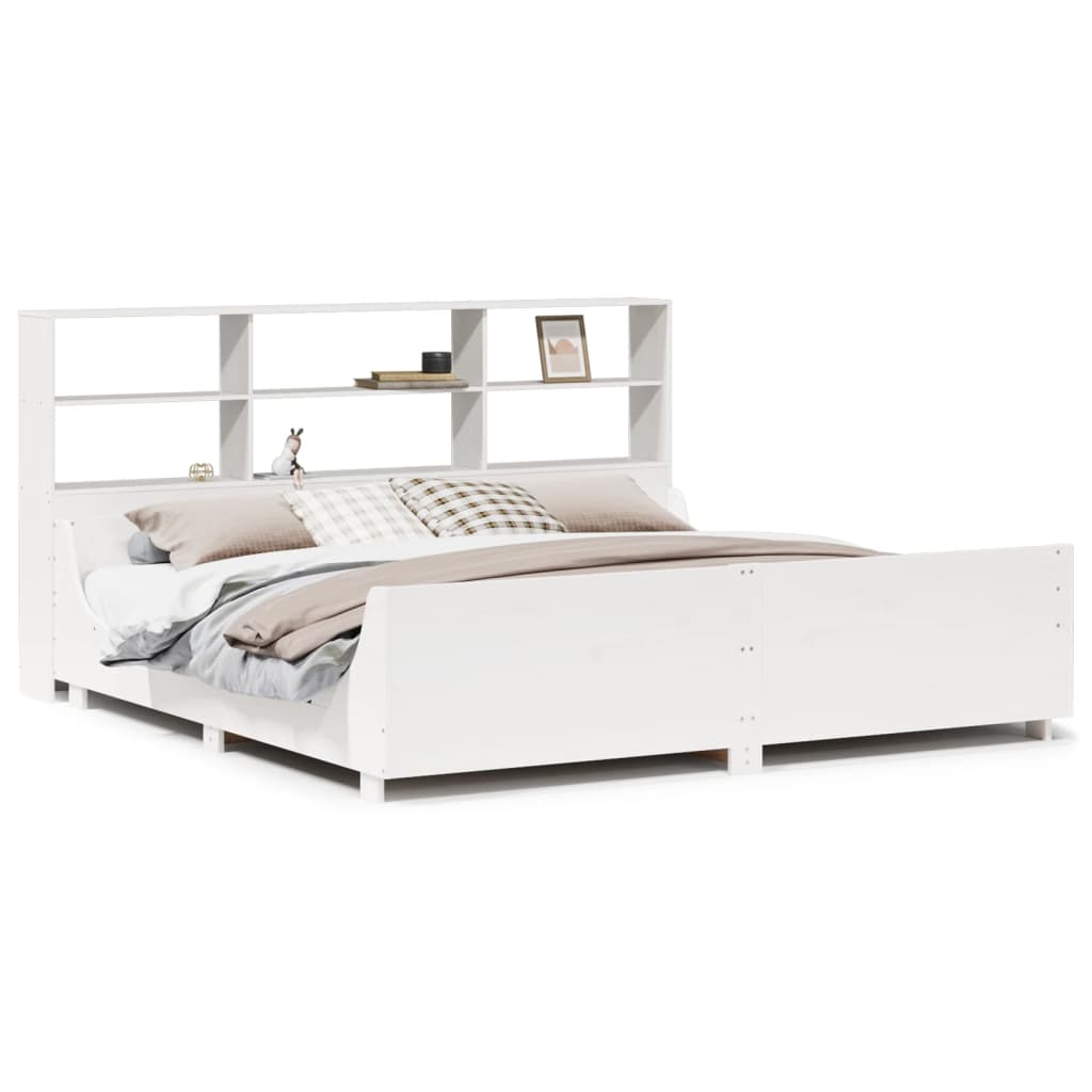 vidaXL Cama con estantería sin colchón madera maciza blanca 180x200 cm