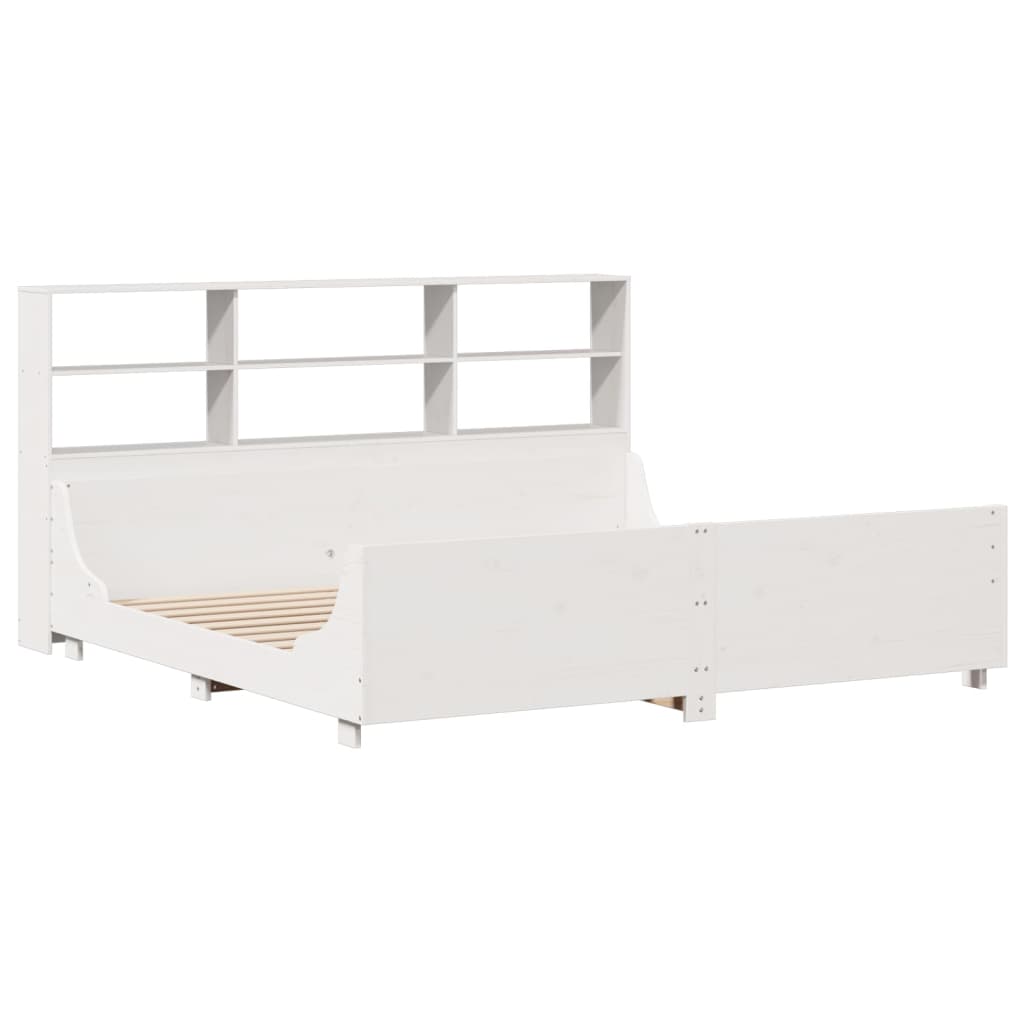 vidaXL Cama con estantería sin colchón madera maciza blanca 180x200 cm