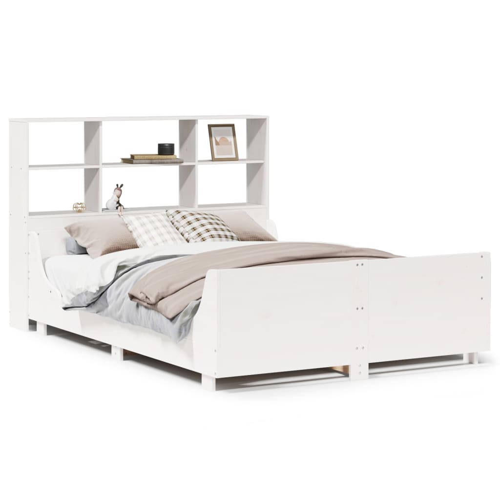 vidaXL Cama con estantería sin colchón madera maciza blanca 160x200 cm