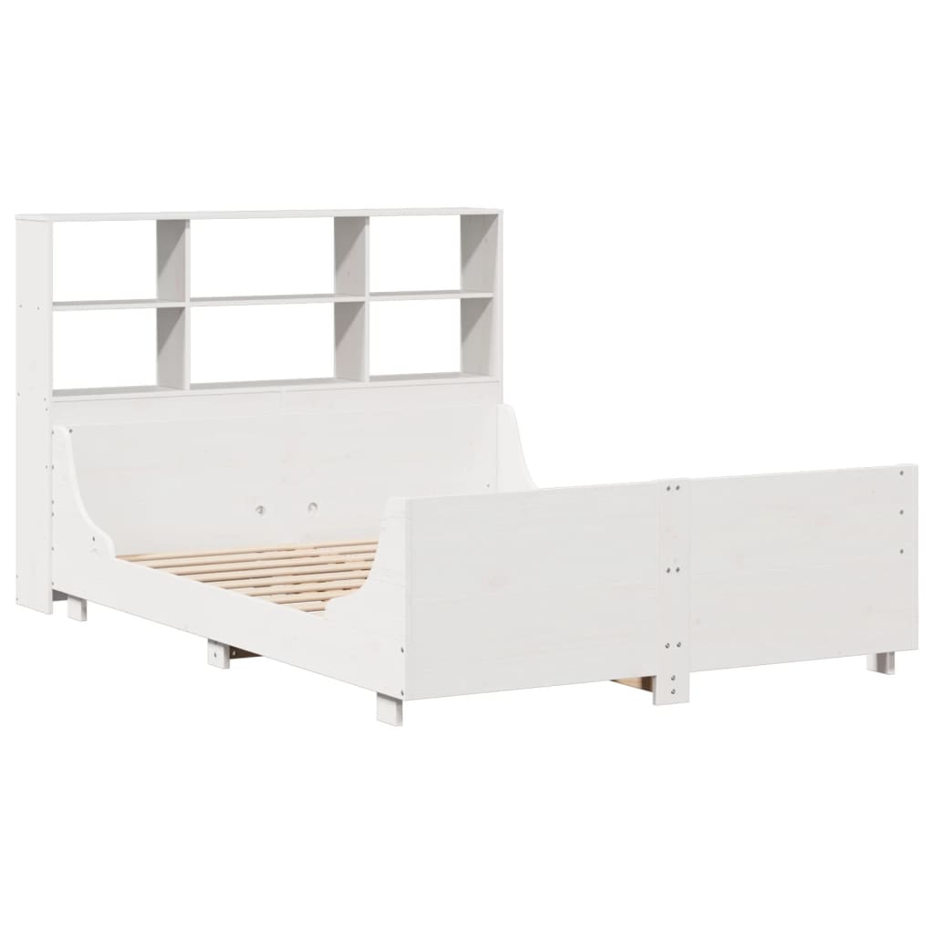 vidaXL Cama con estantería sin colchón madera maciza blanca 160x200 cm