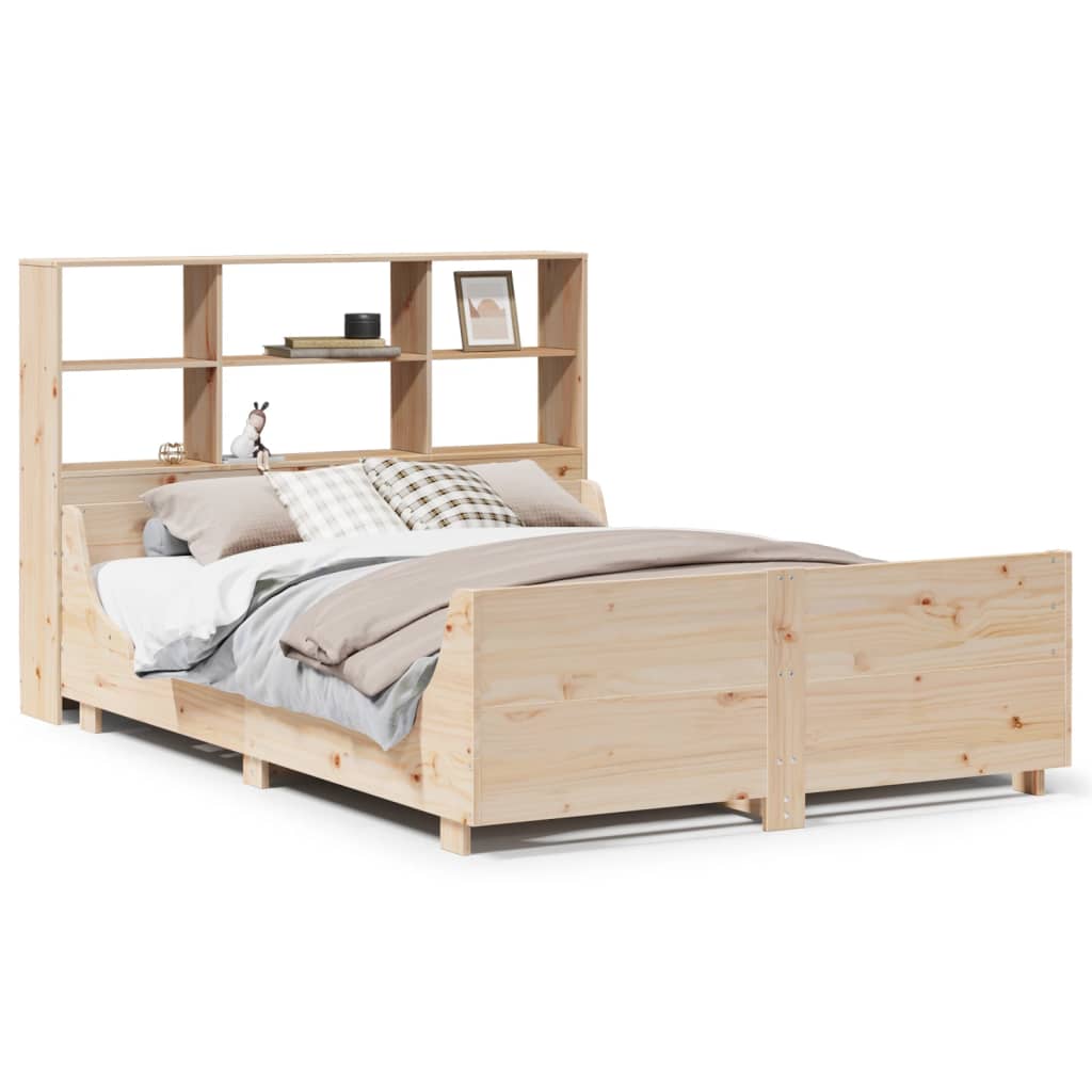 vidaXL Cama con estantería sin colchón madera maciza 150x200 cm