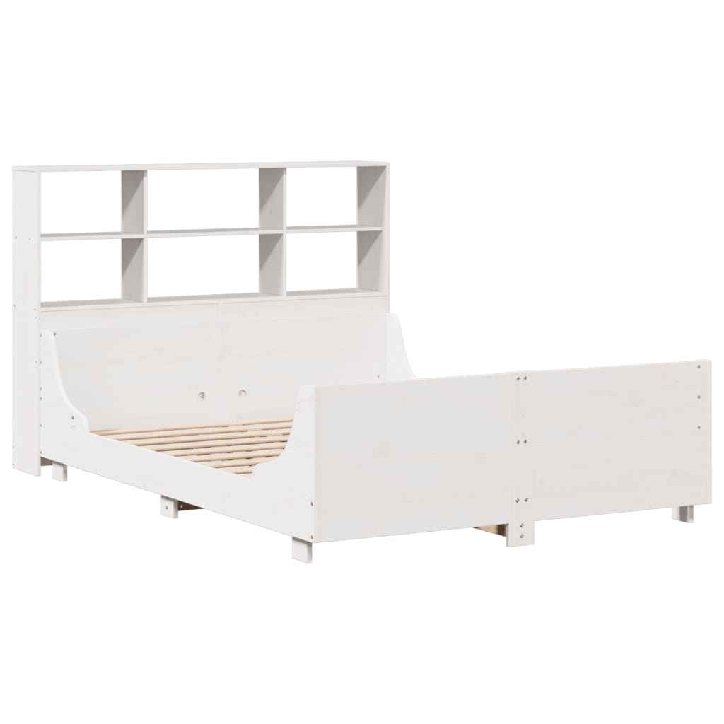 vidaXL Cama con estantería sin colchón madera maciza blanca 150x200 cm