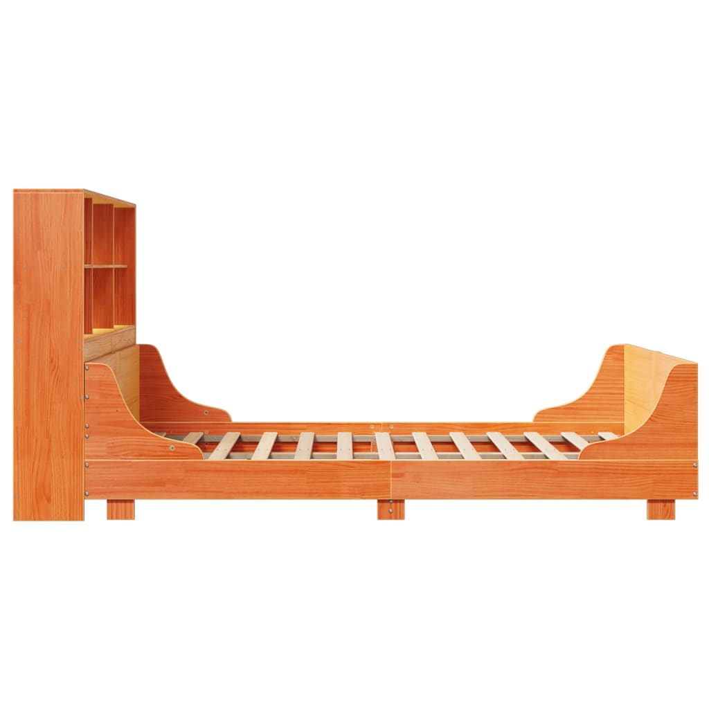 vidaXL Cama con estantería sin colchón madera maciza marrón 140x200cm