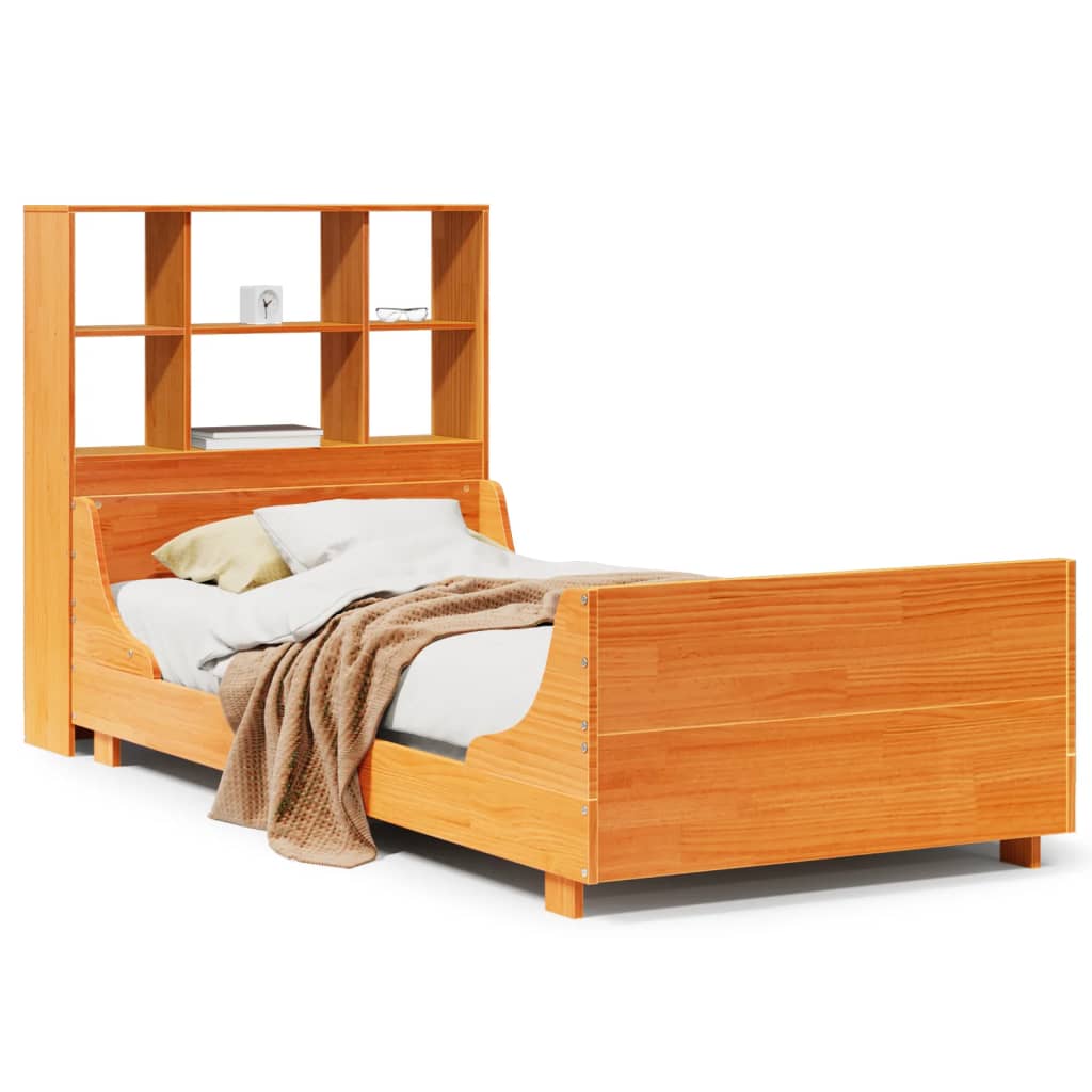 vidaXL Cama con estantería sin colchón madera maciza marrón 90x200 cm