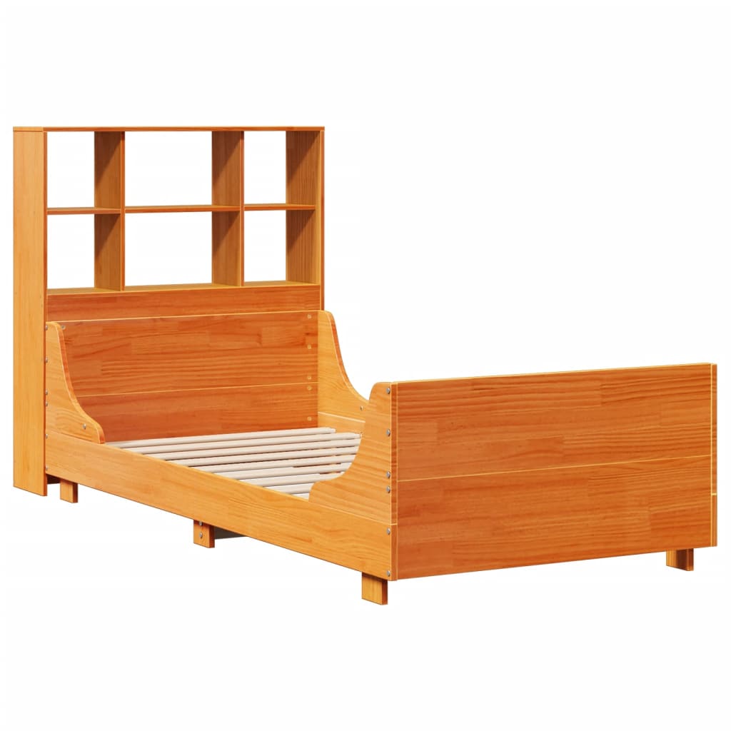 vidaXL Cama con estantería sin colchón madera maciza marrón 90x200 cm