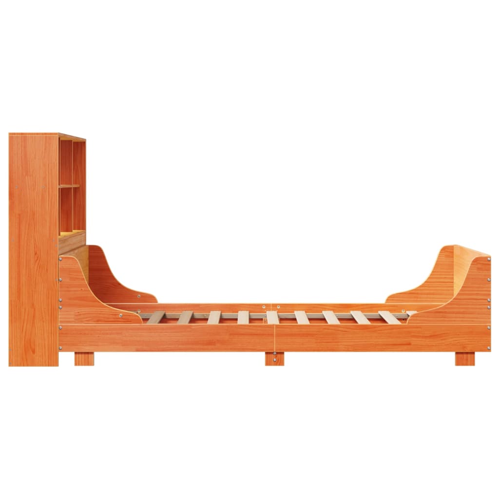 vidaXL Cama con estantería sin colchón madera maciza marrón 90x200 cm