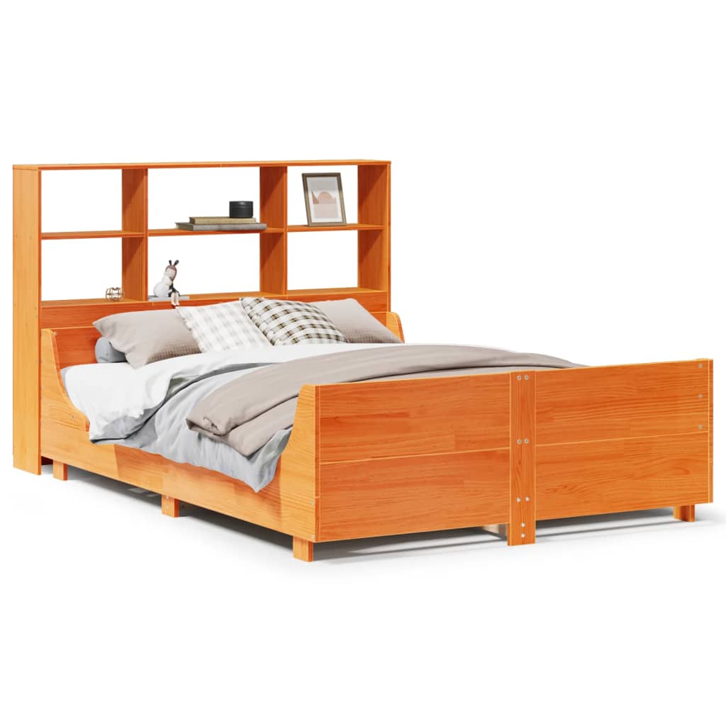 vidaXL Cama con estantería sin colchón madera maciza marrón 140x190 cm