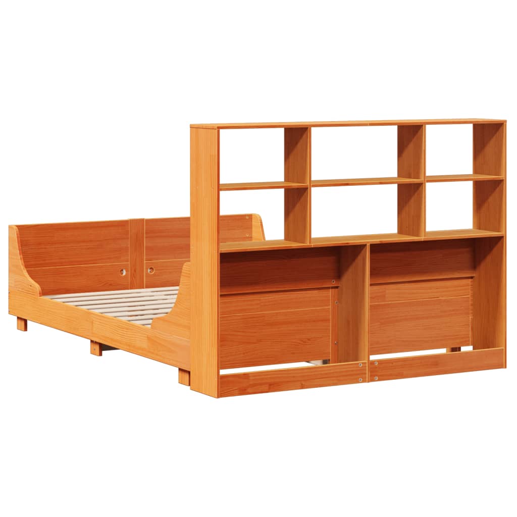 vidaXL Cama con estantería sin colchón madera maciza marrón 140x190 cm