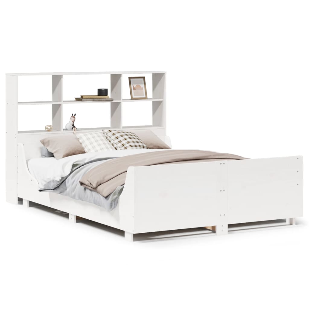 vidaXL Cama con estantería sin colchón madera maciza blanca 135x190 cm