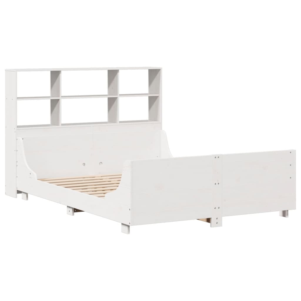 vidaXL Cama con estantería sin colchón madera maciza blanca 135x190 cm